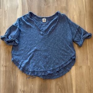 Free People Blue Distressed Short Sleeve Tee